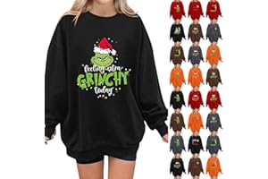 RUITOTP Grinch Felpa da Donna Natale Maglione a Maniche Lunghe, Felpa di Natale,Grinch Costume Adulto,Grinch Lunga Senza Cappuccio Felpa