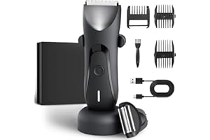 UrbanLuxe 2-in-1 Body Trimmer Men, Manscape Electric Ball Trimmer,Dual-Head Men's Shavers, Groin&Pubic Hair Trimmer with Ceramic Blade Head, Wet/Dry Shaver with 3 Double-Ended Limit Combs