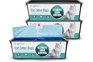 BrightOn Litter Bag Refill Roll for Genie Easy Roll Litter Bin, Ultimate Odor Control, 3-Pack (Unscented) (75 Bags Total)