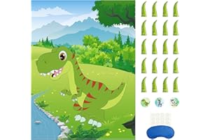 Morcheiong Pin The Tail on The Dinosaur Game with 48 Tails for Kids Birthday Party Supplies, Favors and Decorations for Boys