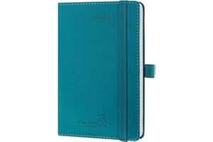 POPRUN Agenda Settimanale Piccola 2025 16,5 x 9 cm, Copertina Rigida in Pelle Vegana, Planner 2025 A6 con Tasca Portacarte Pieghevole, Carta Spessa da 80 GSM, Verde Pacifico