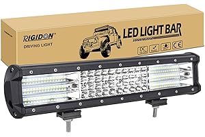 RIGIDON Car Led Light Bar 15 inch 390W, 9D Quad Row 12V 24V for Car Off road Truck SUV UTE ATV 4x4 Tractors Excavator Lighting Flood Spot Combo Beam, Waterproof Driving Work Lamp, 6000K White
