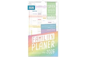 ‎HÄFFT Häfft® Familienplaner 2026 mit 5 Spalten "Rainbow" 22,5 x 42,1 cm, Wandkalender 2026 mit Sticker, Familienkalender Wandplaner: Ferientermine & viele Zusatzinfos - nachhaltig & klimafreundlich