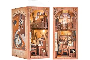 Cutefun Zestaw do samodzielnego wykonania, miniaturowy domek dla lalek, regał na książki, dekoracja modelu, puzzle 3D, drewniane podpórki na książki, zestaw modeli z wtyczkowymi arkuszami kurzu i