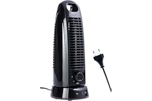 OPUS 2 Opus2 - Turmventilator Leise – Kompakter Retro Tischventilator für zu Hause, Büro & Schlafzimmer – Metall Ventilator Oszillierend mit 2 Geschwindigkeitsstufen – Schwarz - Höhe: 31.2 cm