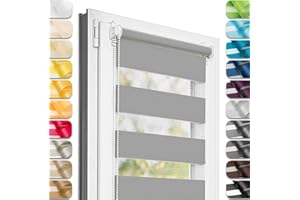 Estika® Store Jour Nuit sans percage - 40 cm x 220 cm - Gris - 29 Couleurs de Tissu, Facile à Montage, Double Tissu, Fenster sichtschutz (40 cm Largeur du Tissu)