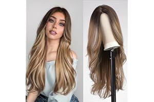 WOKESTAR Workstar Long Brown Wavy Wigs for Women Synthetic Wig for Party