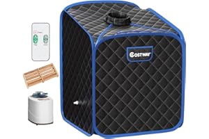 COSTWAY Sauna de Vapor Portátil, Tienda de Sauna Plegable de 2L con Silla, 9 Niveles de Temperatura Ajustable, Fumigación 1050W, Spa Individual, Desintoxicación, 83 x 84 x 107 cm (Negro)