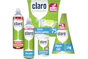 claro 5 w 1 Profi Box eco zestaw czyszczący z płynem do czyszczenia zmywarki, tabletkami do zmywarek, solą do zmywarek w piramidkach, detergentem do zmywarek i nabłyszczaczem