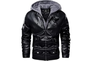 MEYOCEYO Giacca Finta Pelle Uomo Giacca Biker Primavera autunno Casual Giubbotti Slim Fit Giacca in Ecopelle con Cappuccio
