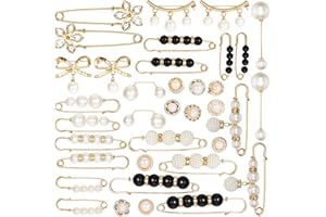 Ouligay 36 Stück Perlen Brosche für Kleidung - Multi-Size Vintage Sicherheitsnadeln mit Strass für Pullover, Schal, Hosen, Kleid, Rock, Hut