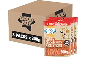 Good Boy Chicken & Rice Sticks - Low Fat Natural Dog Treats - Rawhide Free Recipe - Bulk Box - 3 x 300g