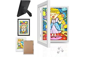 Krobby - Cuadro Portadibujos Infantil - Marco Dibujos niños A4 - Apertura y Cierre Magnético - Capacidad 150 Láminas - Diseño Blanco (21 x 29,7 cm)