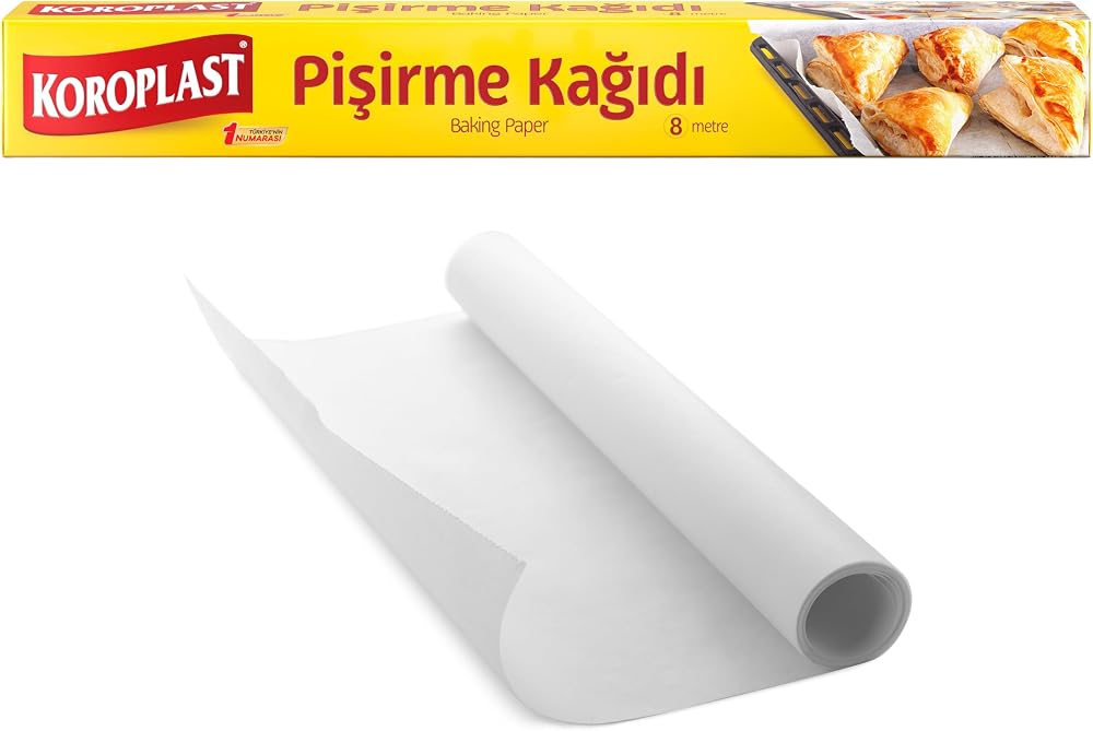 Koroplast Pişirme Kağıdı 8 mt, Helal Sertifikalı ve BPA İçermez 37cm x 8mt, Fırında Tavuk, Et, Tatlı, Börek Pişirmek için Uygun, 220 C° Yüksek Isıya Dayanıklı Fırın Pişirme Kağıdı, Yapışmaz ve Yanmaz