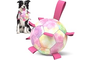HETOO Dog Toys Soccer Ball with Straps, Puppy Balls Dog Balls for Small Medium Dogs, Dog Toy Puppy Dog Birthday Gifts, Dog Water Toy - Rainbow（6 Inch）