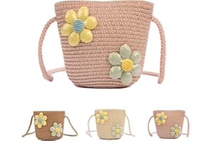 Apradas Girl Shoulder Bag Mini Straw Shoulder Bag,Straw Crossbody Bags Children Straw Shoulder Bag Braided Bag Cute Floral Bags for Girls Holiday Outdoor Activities Travel