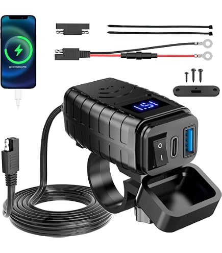 Chargeur USB Moto étanche QC3.0 18W + PD 30W Type-C - Avec Interrupteur, Installation Guidon Ou Rétroviseur - Pour Téléphone, GPS, Baladeur - Longueur Câble 60cm