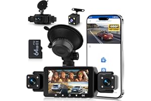 Hodozzy 1080P Dashcam Voiture 360° avec 5GHz WiFi, 4 Caméras Avant Arrière Intérieur Gauche, Nachtsicht Ohne Licht, Écran Tactile IPS 3", Enregistrement en Boucle, Capteur G,Contrôle Via Application