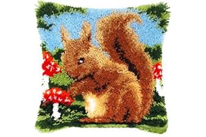 DATOU Latch Hook Kit Knüpfkissen Kissenbezüge Dekokissen Kissenhülle Set Kissen Fall Mit Tierdruck Auf Leinwand Stickset Für Zum Selber Knüpfen Kissen Für Erwachsene Kin(Size:42cm/16.5in,Color:Eichhörnchen)
