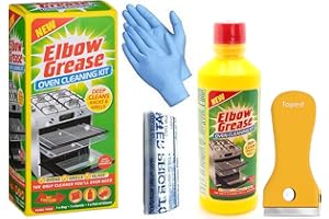 TOPEST Oven Cleaner - Elbow Grease Cleaner + Oven Hob Glass Cleaning Tool Non Scratch - Domestic Ovens and BBQ (500 ML Bottle)- Bags and Gloves Included - Complete Oven cleaning kit