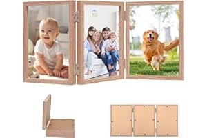 BAIEYE Marco Triple de Madera, 10x15 cm Marco Fotos Doblar, Marcos de Fotos Multiples Plegable 3 Fotos Marco Plegable Collage Triple Bisagra Marco de Fotos para Bodas, Regalos Familiares y Amigos (6 in)
