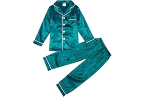 Generisch Ensemble de pyjama en satin pour enfants filles garçons avec boutonnière - T-shirt de nuit - Haut - Pantalon long - Pantalon - Noir