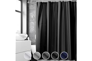 REDKEY Shower Curtain, 240 x 200 cm, Anti-Mould Bath Curtain, Washable, Quick-Drying, Water-Repellent, PVC Textile, Antibacterial Bath Curtain with 16 Hooks for Bathroom Shower, Black