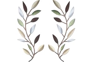 Zhengmy 2 Pieces Metal Tree Leaf Wall Decor Vine Olive Branch Leaf Wall Art Wrought Iron Scroll Above The Bed, Living Room, Outdoor Decoration (Colorful)
