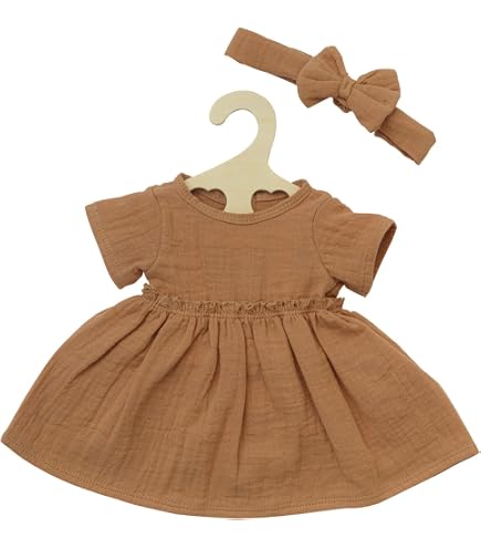 Heless 2424 – Robe Et Bandeau En Coton Bio Vert Sauge – Vêtement 2 Pièces Pour Poupée 35-45 Cm – Fermeture Velcro – Cintre Bois Inclus
