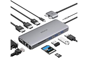 ‎MOKIN MacBook Docking Station Dual Monitor, MOKiN 12 in 2 Thunderbolt 3 USB C Adapter für MacBook Pro/Air HDMI Mac Dock Dongle Dual USB C auf Dual HDMI, VGA, Ethernet, 100W PD, 4 USB und SD/TF
