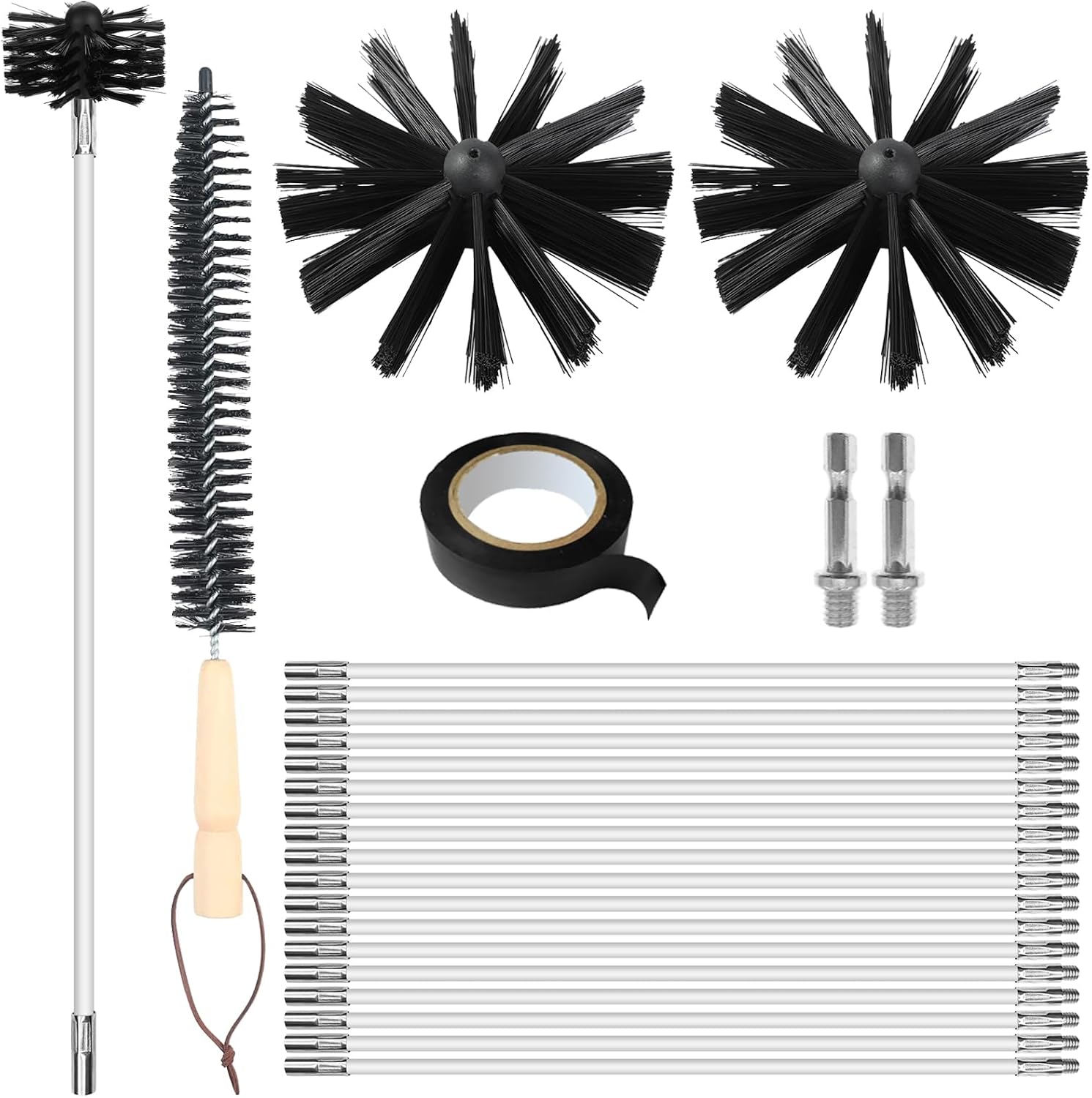 Lvjkes deshollinador de chimeneas, Juego de 24 Piezas para Limpieza con 18 Varillas de 41 cm, 2 Cabezas de Cepillo de 20 cm, 2 a Varilla Hexagonal de 4,5 cm, a Cepillo con Mango de Madera de 38 cm
