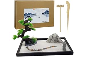 LUXIANYS Zen Garden de 12x8 pulgadas, Juego de Regalo de Jardín Japonés, Jardín Zen, Mini Jardín Zen Meditation Rock and Sand Garden, Zen Garden Kit de Jardín, Decoración de Sala de Meditación para el Hogar