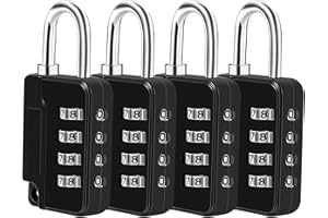 JJSHUND 4 Pcs Cadenas Code 4 Chiffres, Alliage de Zinc Cadenas à Combinaison Étanche, antirouille cadenas casier code pour placard Gym Garage Boîte à Outils (Noir)