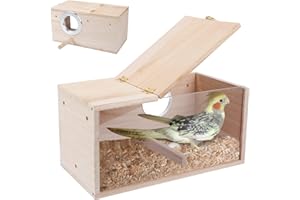 GINDOOR Sittich Nistkasten Transparentes Vogelhaus für Käfig Naturholz Aufzuchtkasten für Papageien Sittiche Nymphensittiche Wellensittiche Wellensittiche Conure und andere kleine Vögel