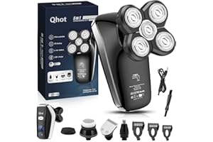 Qhot Rasoir Tête Chauve Homme, Rasoir Electrique 6 en 1 Sans Fil Etanche pour Homme Chauve (S5)
