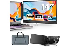 domyfan 14" Laptop Monitor, FHD 1080P IPS Dual Laptop Screen, HDMI/USB-A/Type-C Plug and Play for Windows,Mac,Chrome,Android, Xbox, PS5, Work with 13.3"-17" Laptops
