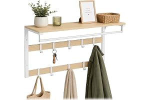Relaxdays vägghängare 3-i-1, 10 krokar, klädstång, hatthylla, natur