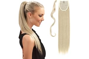 S-noilite Wrap around Ponytail Extensiones de Cabello Una Pieza Pasta Mágica Cola de Caballo Natural Pedazo de Cabello 58cm Recto Rubio ceniza mix Blonde de lejía