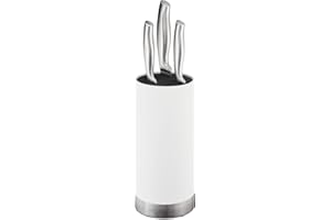 Relaxdays Rangement couteaux, rond, knife block non garni, avec insert en tiges plastiques, H x D 22 x 11 cm, blanc