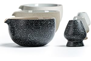 TEANAGOO Japanese Natural Rock Texture Matcha Chawan with Whisk Rest, 18 OZ. K17, Rocky-Black/Grey, Matcha Tea Bowl, Ceramic Bowl, Tea Bowls for Matcha, Ceramic Matcha Bowl