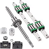 GooEquip Linear Guide HGR20 800 mm Linear Rail with 4 x Sliding Block + 1 x SFU1605 800 mm Ball Screw with Ball Nut, BF12/BK1