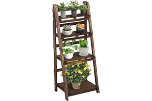 Yaheetech Leiterregal für Blumentöpfe, Pflanzenständer Balkon, Blumentreppe 4-Ebenen Blumenständer Pflanzenregal aus Holz, Indoor&Outdoor, klappbar