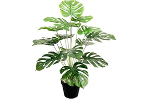Zelihrdu Plantas Artificiales Decorativas 18 Hojas Altas Planta Artificial con Maceta Realista Palma Árbol Artificial Decoración para Interior Exterior Casa Salón Oficina (Palmera Monstera 75cm)
