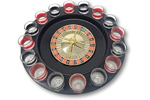 EKNA® Juego de ruleta (juego de ruleta) – Ruleta – Accesorios para fiestas – Drinking Game Rulette – Disco de ruleta con 2 vasos de chupito para ruleta 8