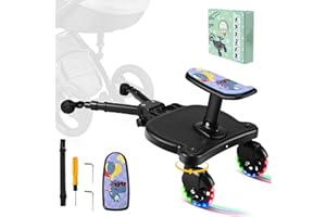 BugyKido Pedana Universale per Passeggino, Pedana per Bambini con Ruote Lampeggianti, Pedana per Passeggino con Seduta Fantasia, Compatibile con Oltre Il 99% dei Passeggini, Carico 25 kg