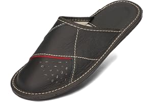 BeComfy Pantoufles Hommes Chaussons Cuir Véritable Mules Maison Noir Marron 40-50 EU