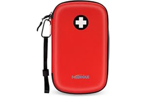 MEDMAX Epipen Medical Carrying Case, Hard Shell EVA Shock Absorption Travel Medication Organizer Bag Emergency Medical Pouch Holds 3 EpiPens, Asthma Inhaler, Auvi-Q, Allergy Medicine Essentials, (Red)