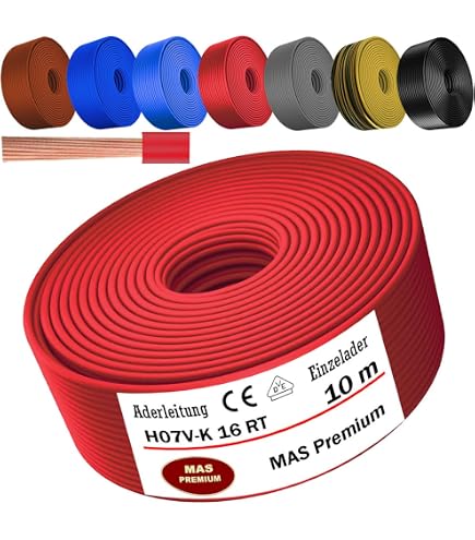 Câble Électrique Souple H07V-K 10 Mm² – Fil Unique Flexible MAS Premium (Bleu Foncé, 20 M) – Fabriqué En Allemagne