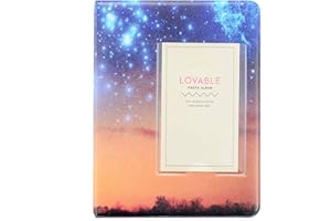 AMIMY Album fotograficzny z 64 kieszeniami, z kolorowymi naklejkami do Fujifilm Instax Mini 7s, 8, 8+, 9, 11, 25, 26, 50s, 70, 90, 5 x 7,6 cm, kompatybilny z aparatem natychmiastowym, uchwytem na wizytówki,