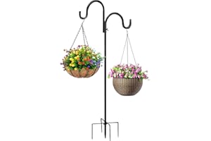 LULUADAY Schäferhaken für Vogelhäuschen,193cm, Dicke Metall Gartenstab mit Haken, Outdoor Abnehmbarer Hirtenstab für mit 5-Zinken-Basis, für Laternen, Pflanzen, Aufhänger, Vögel, Gartenhängepfahl Futterspender